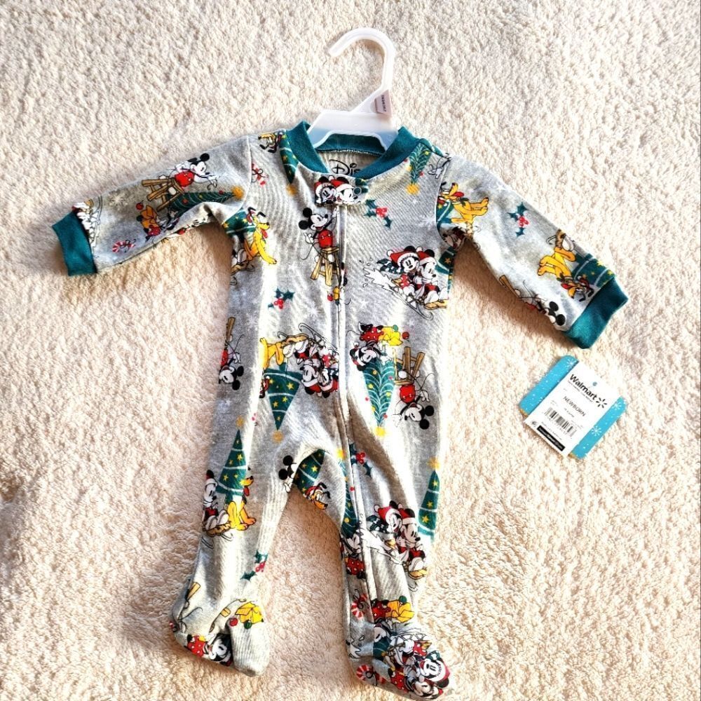 New disney Mickey and Minnie mouse Christmas holiday footie size newborn